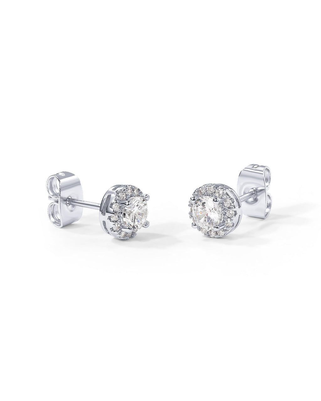 PAVOI 925 Sterling Silver Stud Earrings, White Gold, Size 7.5 Millimeters