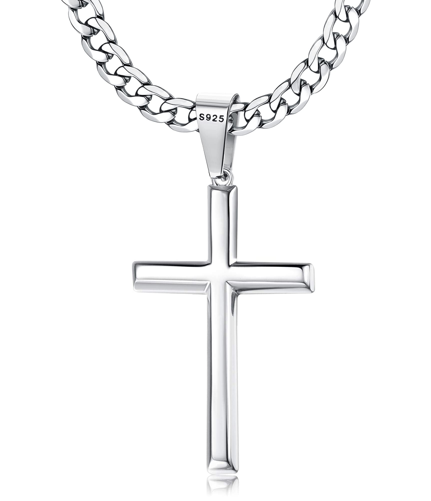 Besteel 925 Sterling Silver Cross Necklace for Men Women Cross Chain 18 In