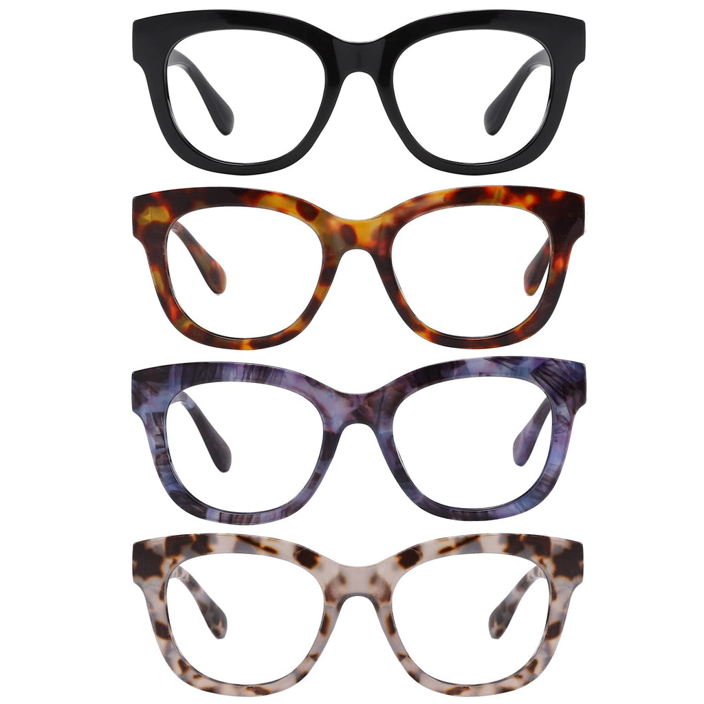 KSSESSE Reading Glasses for Women Men Square Oval Readers with Spring Hinge Thick Frame Style (Mixed Colors-C1, 1.75, x)