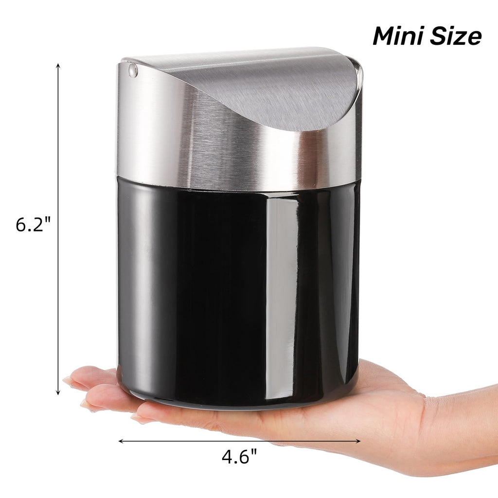 ZOOFOX Set of 2 Mini Trash Can with Swing Lid, Brushed Stainless Steel Countertop Garbage Bin, Modern Tiny Waste Basket for Office Desk, Vanity, Makeup Tabletop, Coffee Table