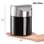 ZOOFOX Set of 2 Mini Trash Can with Swing Lid, Brushed Stainless Steel Countertop Garbage Bin, Modern Tiny Waste Basket for Office Desk, Vanity, Makeup Tabletop, Coffee Table