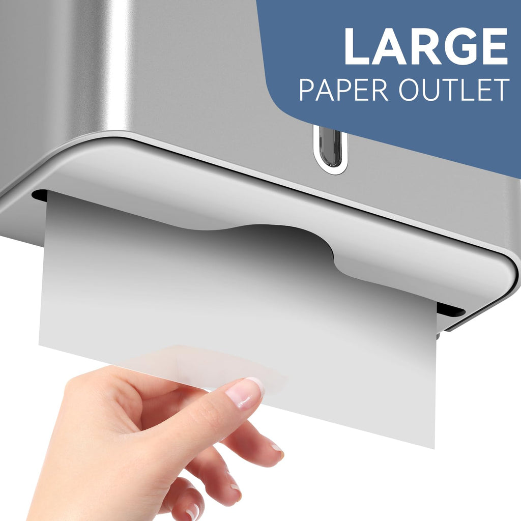PLUSSEN Commercial Paper Towel Dispenser Wall Mount, Lockable Multifold C-Fold Trifold Hand Towel Holder, No-Drill Adhesive ABS for Bathroom Restaurant Office, Silver