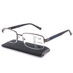 Missfive Mens Premium Multifocus Reading Glasses 0x on Top Center, Blue Light Blocking Far/Mid/Near Progressive Multifocal Readers Metal Frame with No Broken Spring Hinge Eyegwear 1.5 D