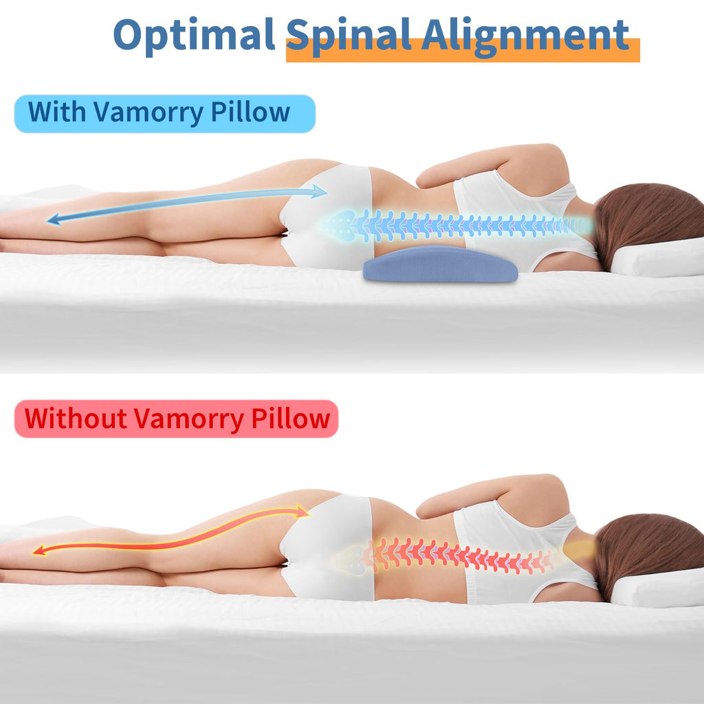Poufs Lumbar Support Pillow for Bed Relief Back Pain: Lower Back Pillow for Sleeping - Memory Foam Waist Pillow - Back Wedge Bolster Pillow for Side, Back&Stomach Sleepers - Bed Rest Pillow
