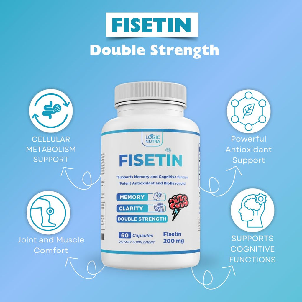 Logic Nutra Fisetin Double Strength - Fisetin Supplements 200 mg - Non-GMO, Vegan, & Gluten Free - 60 Capsules - Potent Antioxidant Supplement for Wellness Support