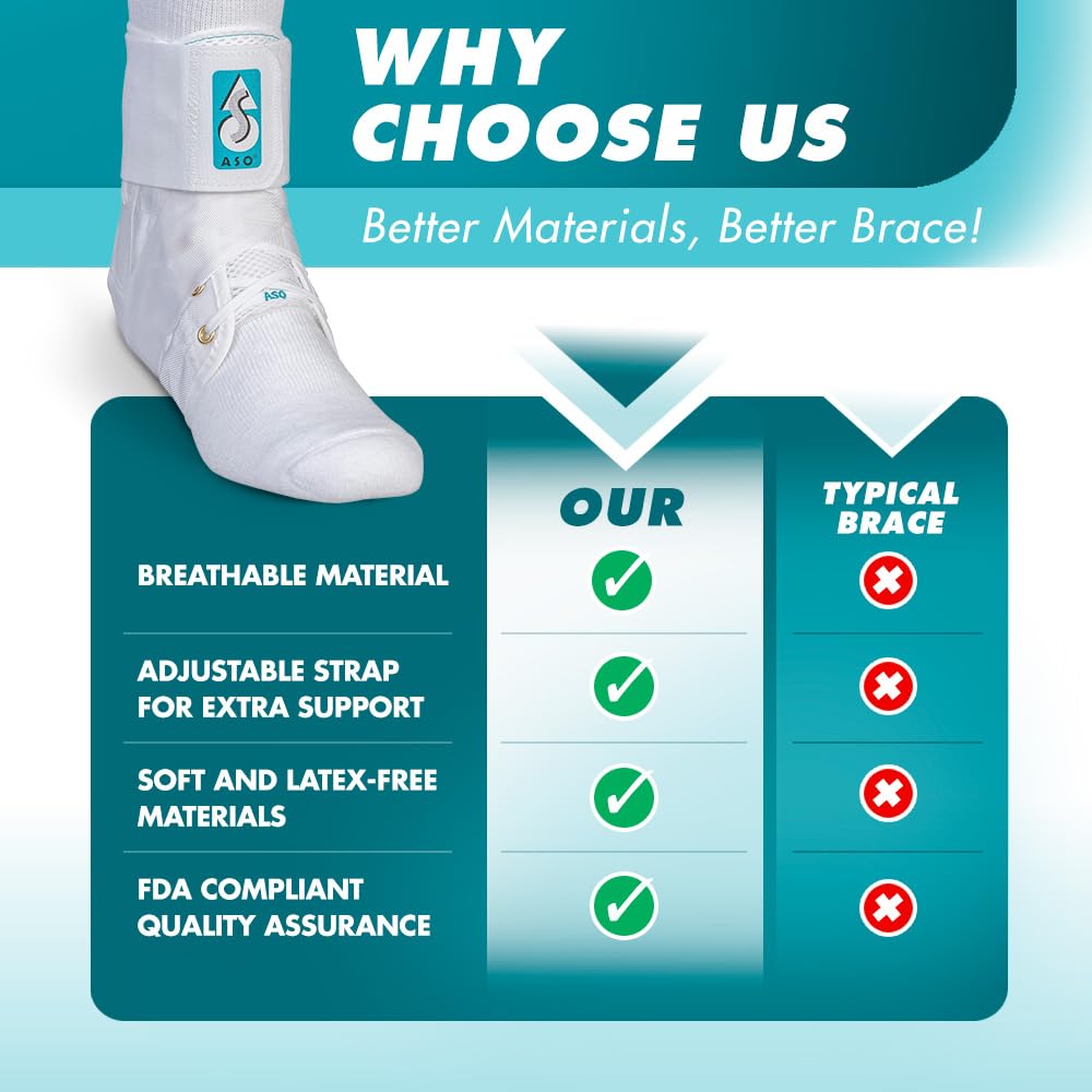Med Spec ASO Ankle Stabilizer (XX-Small, White) – Lace Up Ankle Brace for Ankle Sprain and Instability, Orthopedic Ankle Support for Men, Women, Adults, Teens and Kids, Sports Injury Recovery, 264009