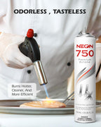 NEON Butane Fuel 750ml, 11X Ultra Refined 0 Impurities Butane Refill, Premium Universal Lighter Fluid with Metal Nozzle and 3 Butane Gas Refill Adapters for Refillable Lighters and Torches, 1 Can