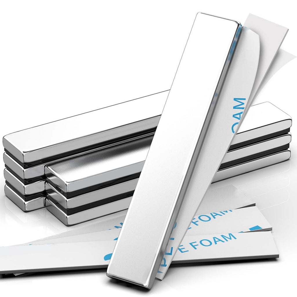 Heavy Duty Magnets, Caturledas 4 Pack Strong Rare Earth Neodymium Magnets with Double Sided Adhesive, Rectangular Bar Magnetic Strip for Refrigerator Calendar Office Whiteboard, 60x10x3 mm, Silver