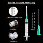 10 Pack 5ml/cc Disposable Luer Lock Lab Syringes with 21Ga 1.5 Inch Needle
