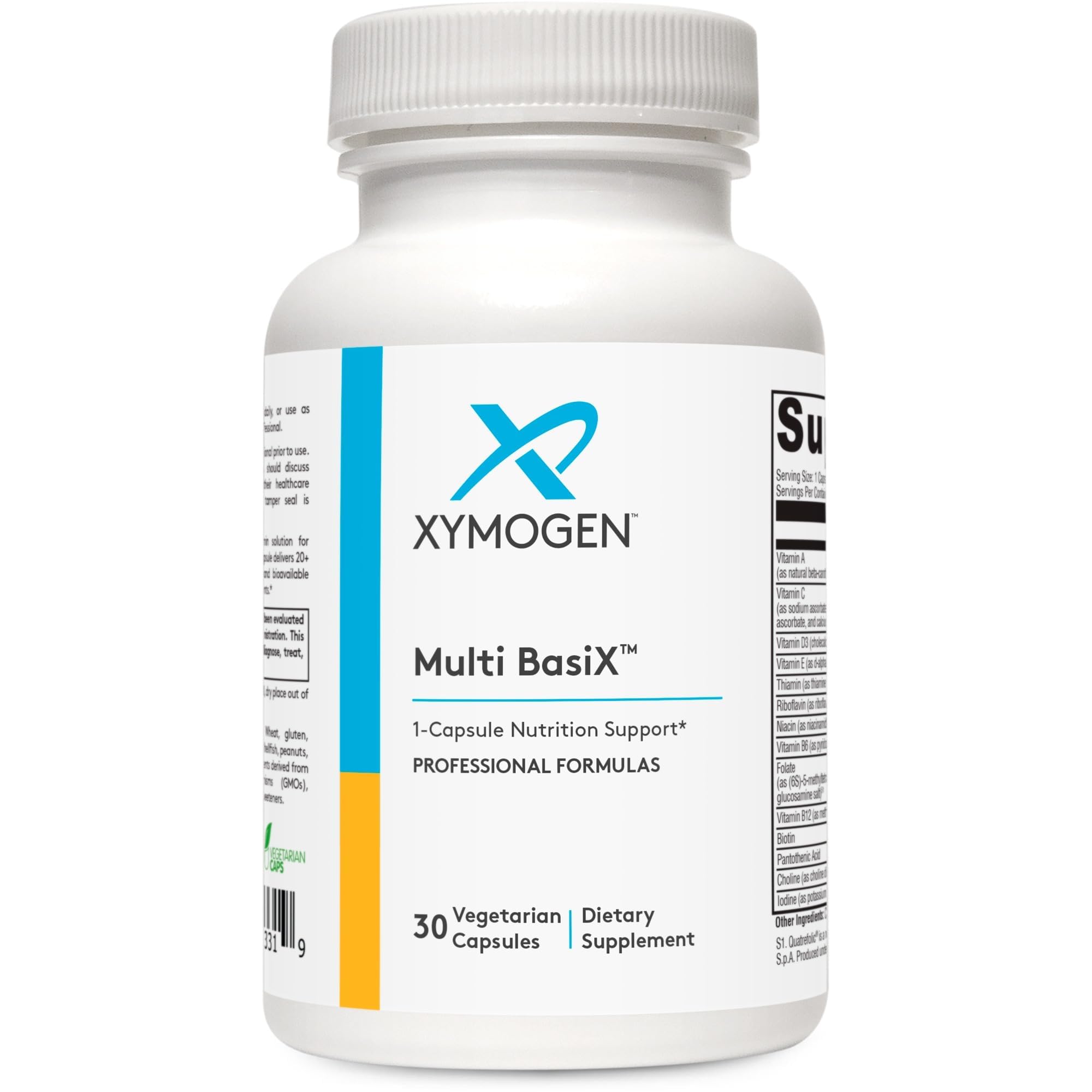 XYMOGEN Multi Basix - Daily Multivitamin Supplement - Over 20 Essential Nutrients for Foundational Wellness - 5-MTHF, Vitamin D3, Vitamin B12 & More - Vegetarian, Non-GMO & Gluten Free - 30 Capsules