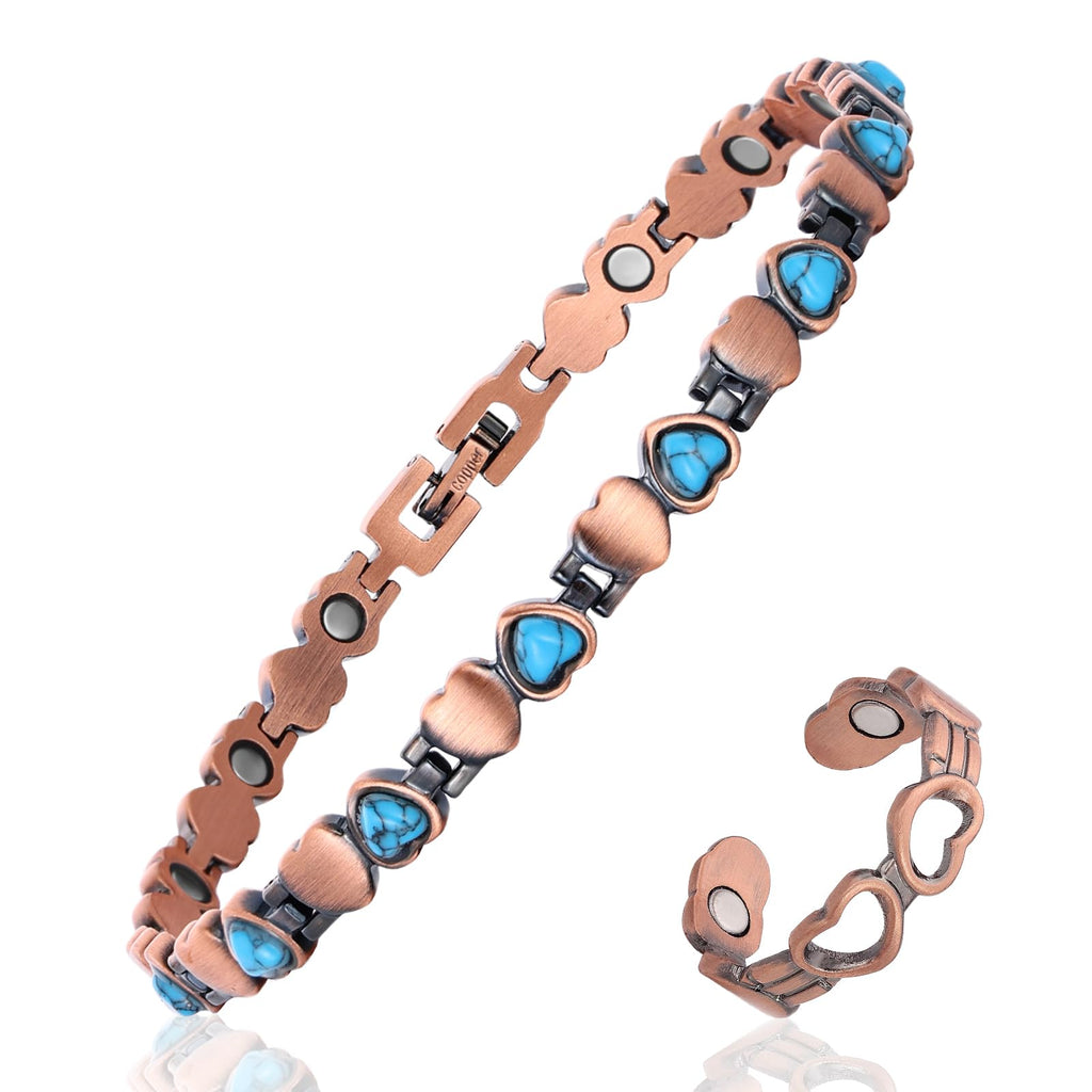 MagEnergy Copper Ankle Bracelet for Women-Lymphatic Drainage Ring-Turquoise