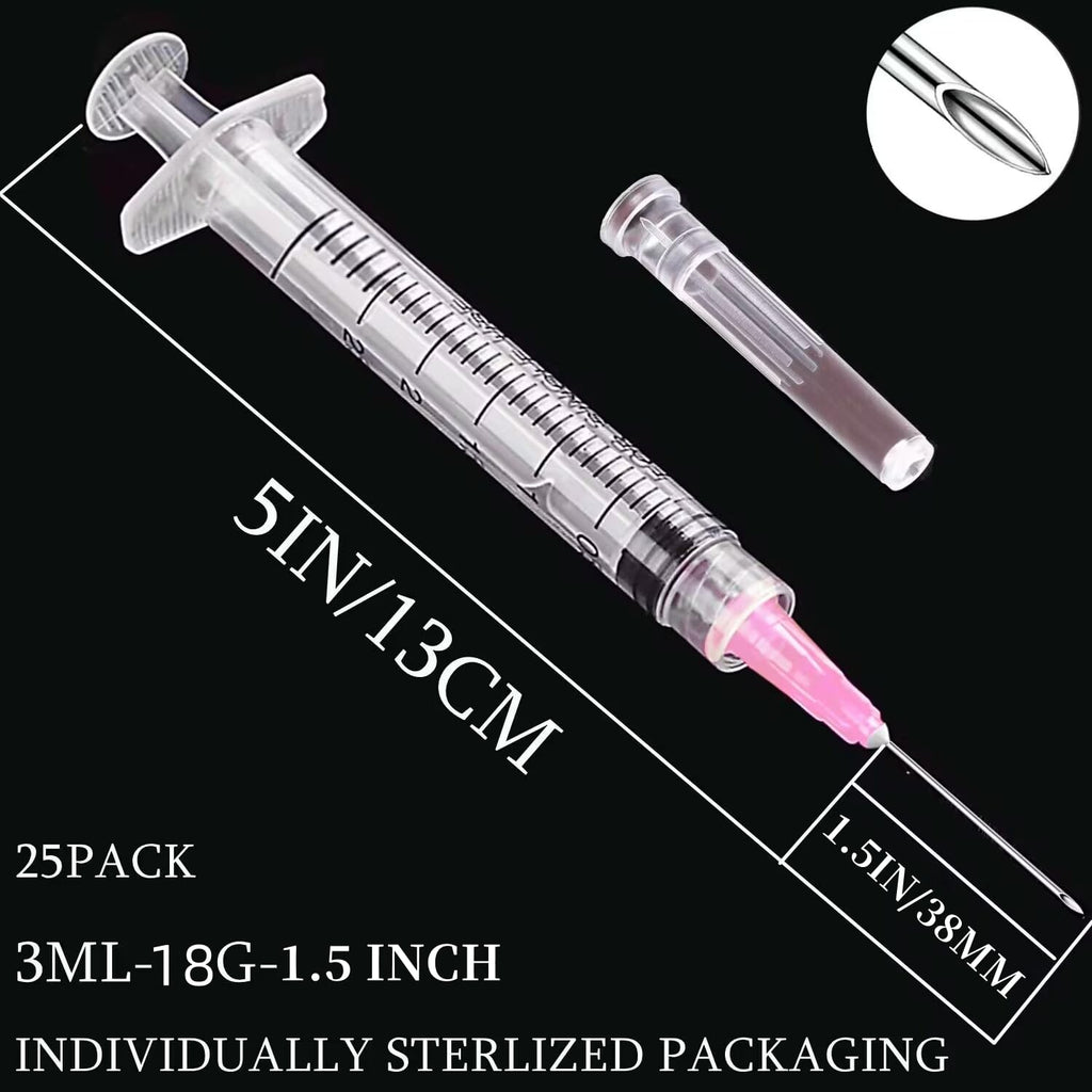 100 Pack 3ml 3cc Plastic Luer Lock Syringe with 18Gauge and Cap, Individually Sealed Wrapped, for Scientific Labs, Measuring Liquid, Refilling or Dispensing