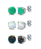Barzel 18K White Gold Plated Black, White & Green Created Opal Stud Earrings 3 Pack Set, 6MM (Multicolor)