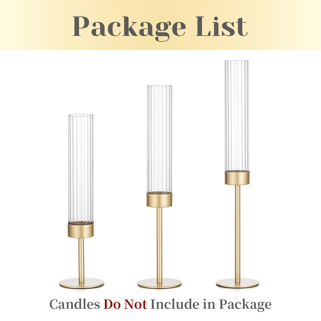 Hewory Gold Hurricane Candle Holder: 3PCS Candlestick Holders for Decor