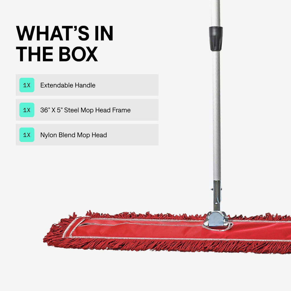 Tidy Tools 36 Inch Red Commercial Dust Mop & Floor Sweeper with Extendable Handle – Mop for Hardwood, Tile, and Concrete Floor Cleaning