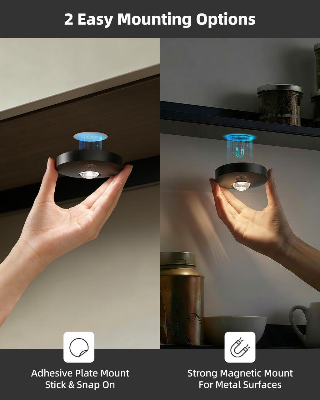 Aokpsrt Rechargeable Puck Lights With Remote Control, 1500mAh Battery Operated Tap Lights, Dimmer & Timer Under Cabinet, Wireless LED Stick-On for Closet, Bedroom, Kitchen - Black 3Pcs