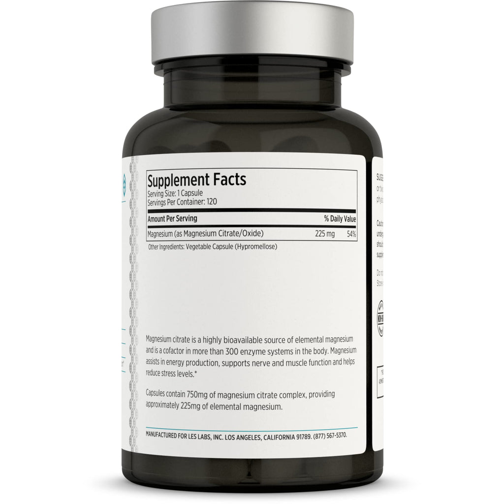LES Labs Magnesium Citrate – Stress Relief, Restful Sleep, Heart Health, Metabolism, Nerve & Muscle Function – Non-GMO Supplement – 120 Capsules (Pack of 2)