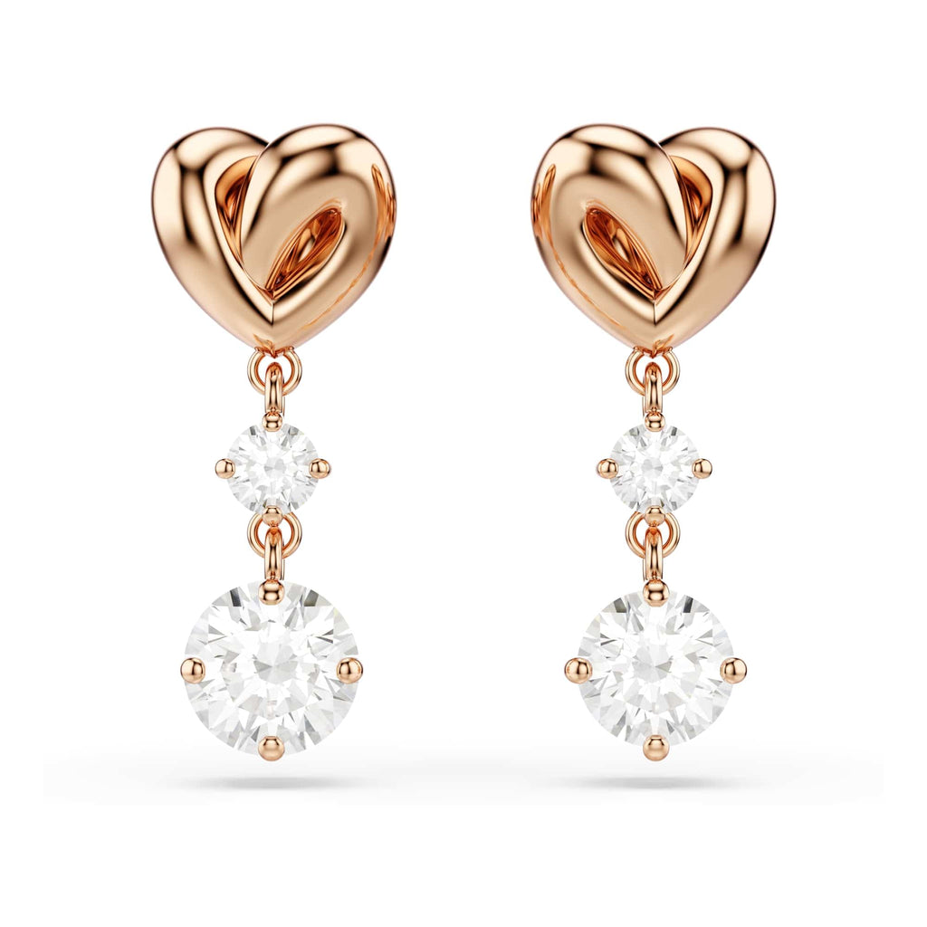 Swarovski Lifelong Heart Drop Pierced Earrings for Women, Set of White Crystal Heart Design Earrings with Rose-Gold Tone Plating