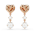 Swarovski Lifelong Heart Drop Pierced Earrings for Women, Set of White Crystal Heart Design Earrings with Rose-Gold Tone Plating