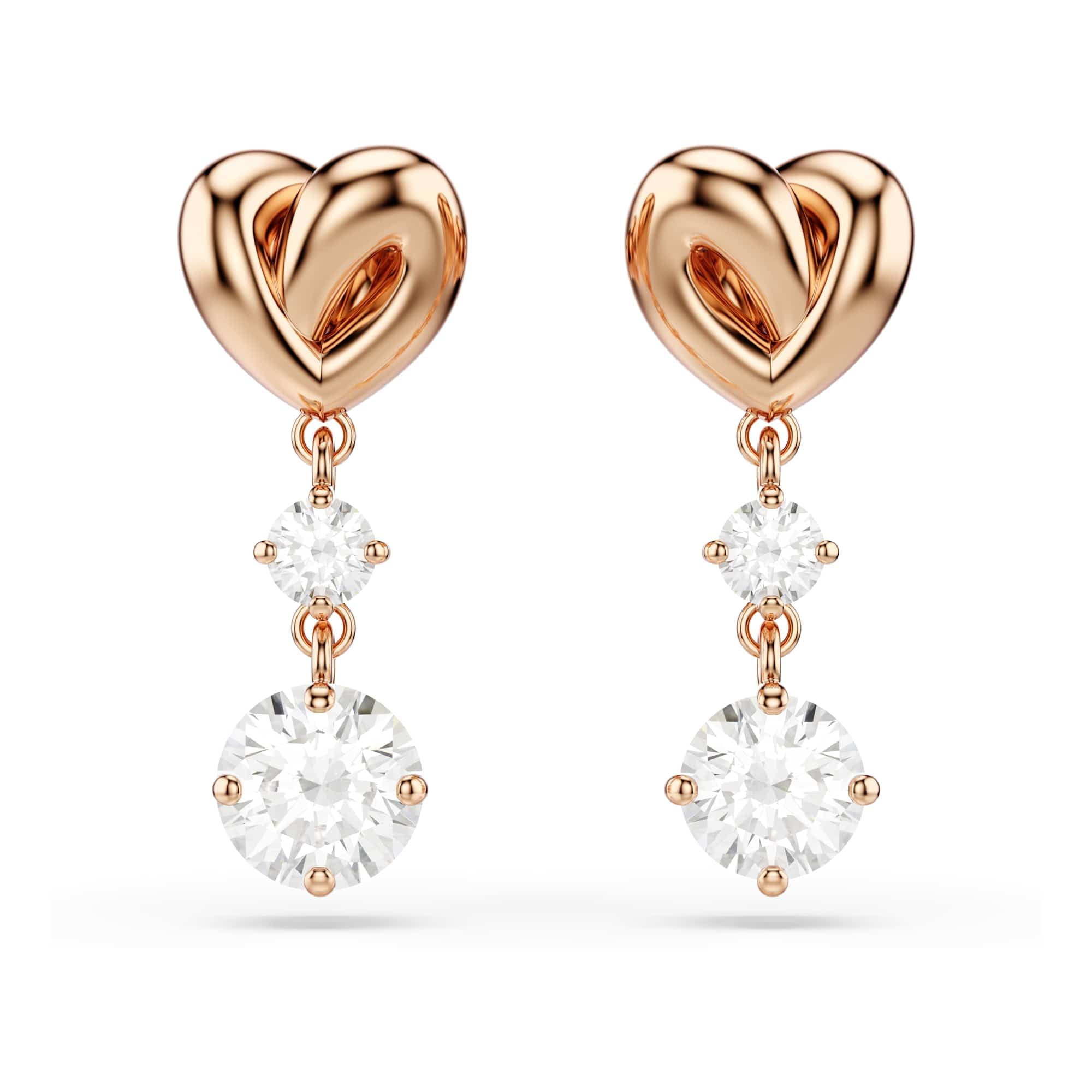 Swarovski Lifelong Heart Drop Pierced Earrings for Women, Set of White Crystal Heart Design Earrings with Rose-Gold Tone Plating