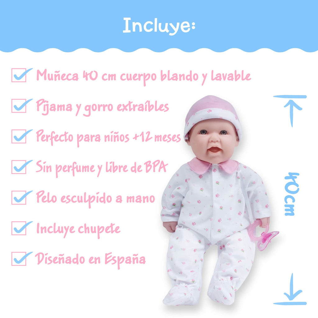 JC Toys - La Baby | Caucasian 16-inch Medium Soft Body Baby Doll | Washable | Removable Pink Outfit w/Hat and Pacifier | for Children 12 Months +