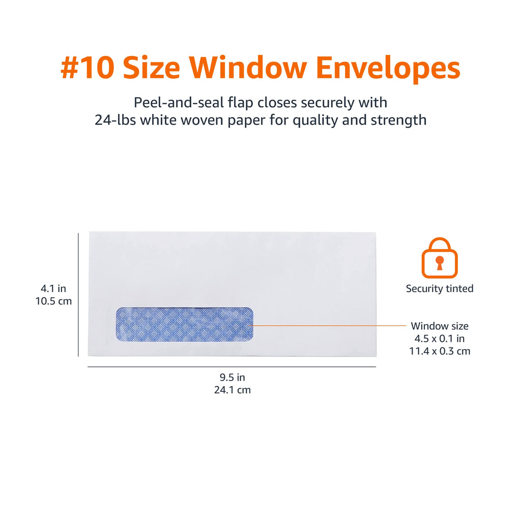 Amazon Basics #10 Security-Tinted Self-Seal Business Envelopes with Left Window for Invoices and Documents, White, 500-Pack