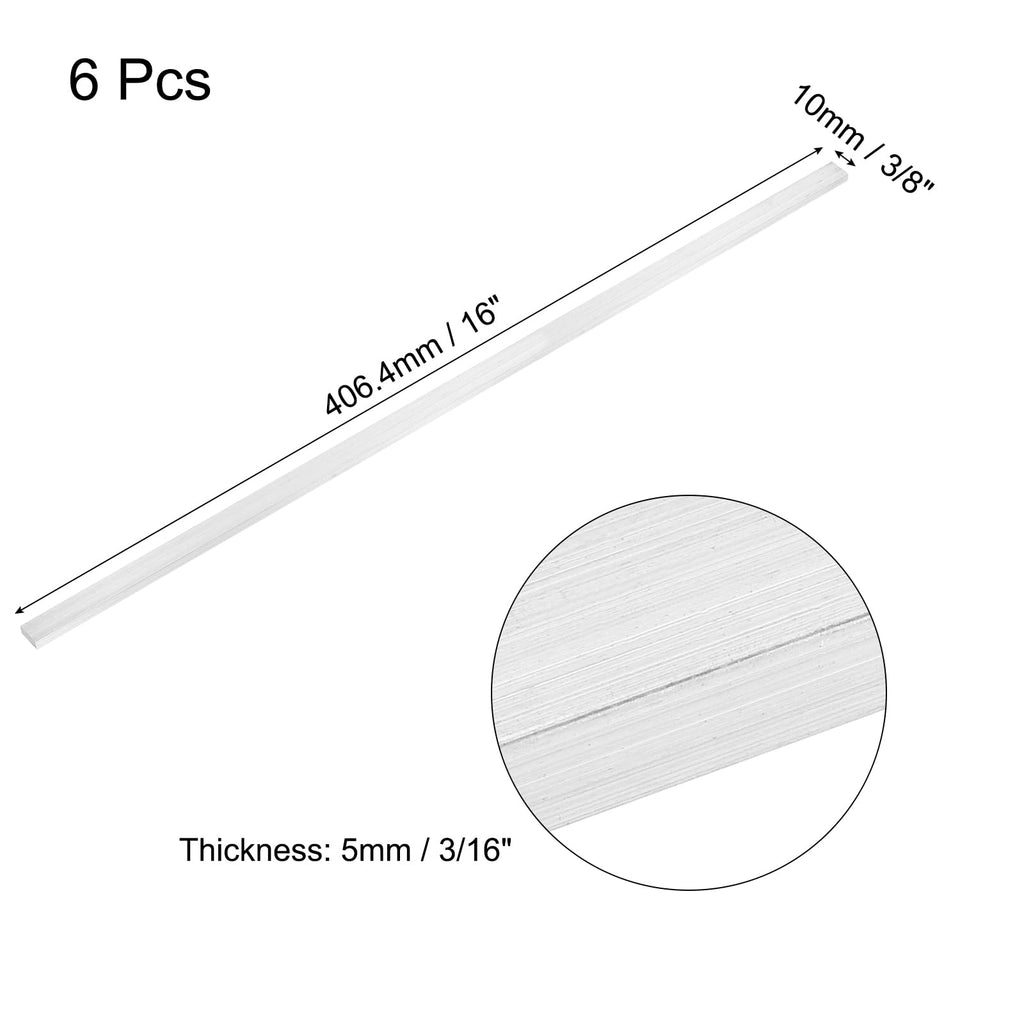 MECCANIXITY 6 Pcs Square Aluminum Flat Bar, 3/16" (5mm) Thick x 3/8" (10mm) Width x 16" (406.4mm) Long 6061 Aluminum Flat Plate Solid New Mill Stock Silver for Industrial Building