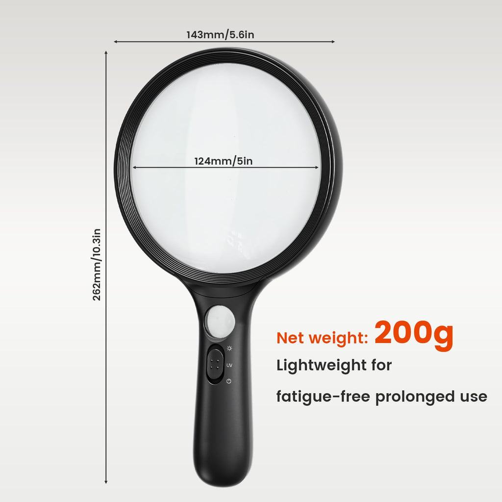 Magnifying Glass with Light Large 24 LED, 10X Handheld Illuminated Lighted Magnifier 1UV Light for Seniors, Close Work, Reading, Coins, Jewelry