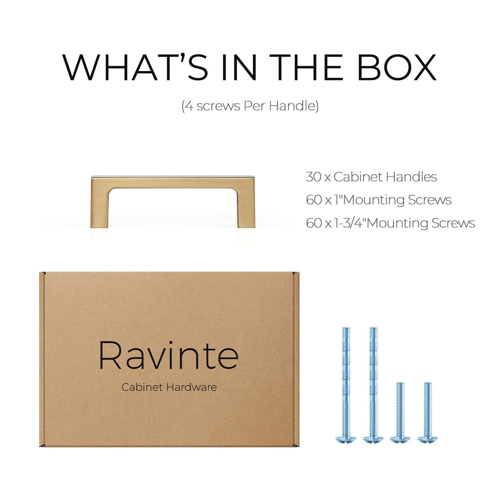 Ravinte 30 Pack Solid 3 Inch Square Cabinet Handles - Champagne Bronze Pulls for Drawers and Kitchen Cabinets - Hardware