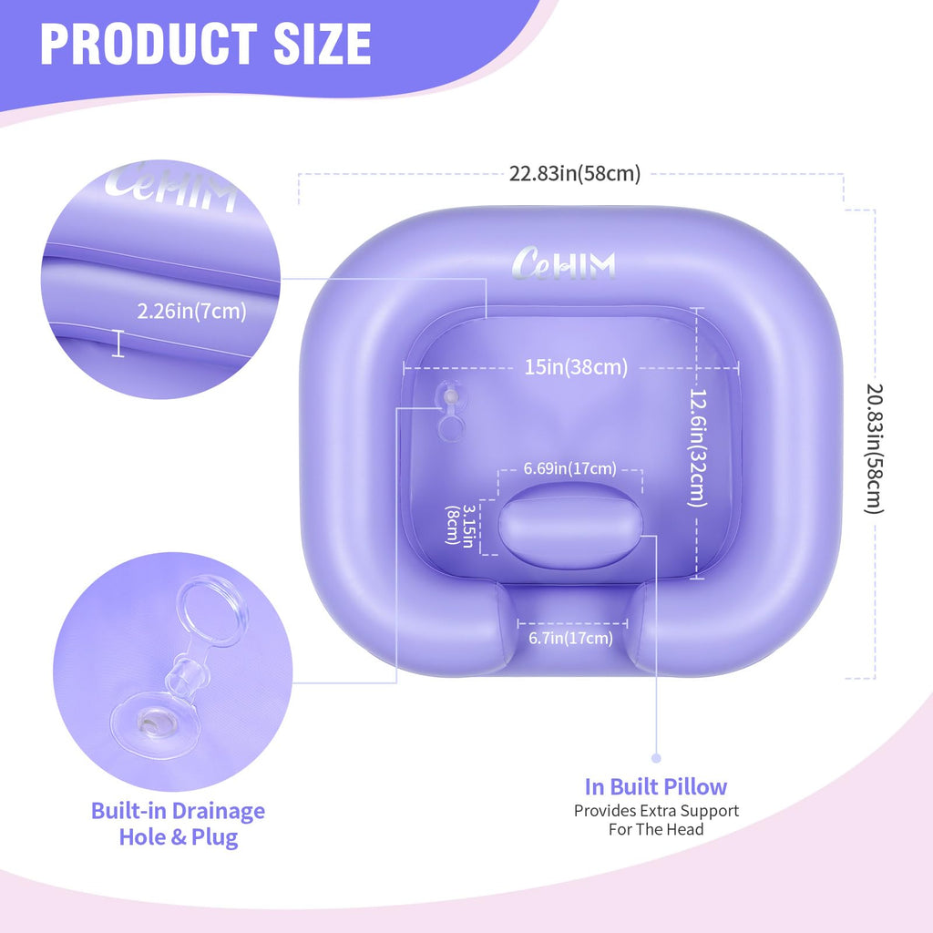 Cehim Inflatable Shampoo Basin - Portable Shampoo Bowl, Hair Washing Basin for Bedridden, Disabled,Injured, Hair Wash Tub for Dreadlocks and at Home Sink Washing (Light purple)