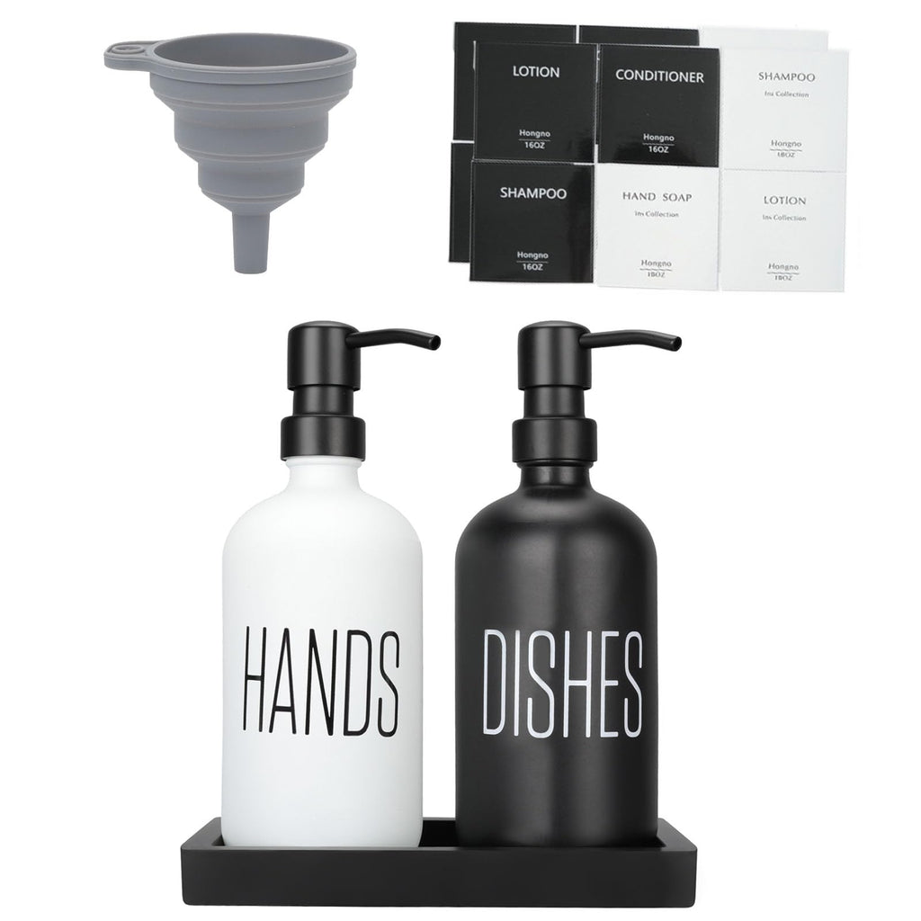 Kitchen Soap Dispenser Set with Silicone Tray, Premium Glass Hand and Dish Soap Dispenser Set for Kitchen Sink, Rustproof Stainless Steel Pump, Modern Kitchen Décor & Versatile Gift for Any Occasion
