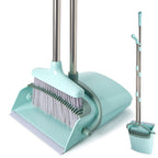 XXXFLOWER Broom and Dustpan Set with Cleaning Teeth, 55" Long Handle Indoor Sweeping Combo for Home Office Kitchen, Bluish Green