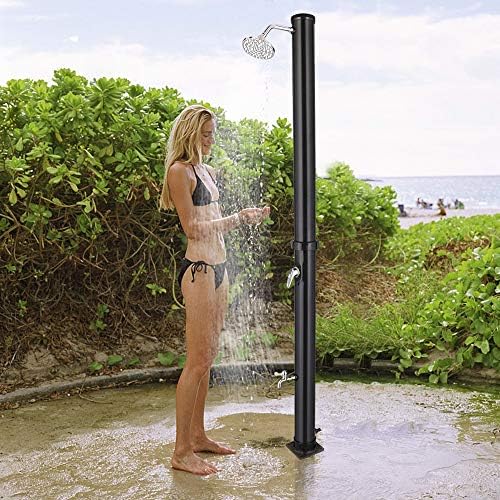 VINGLI Solar Heated Shower, 5.5 Gallon Outdoor Shower with Shower Head and Foot Shower Tap for Outdoor Backyard Poolside Beach Pool Spa,Black (5.5 Gallon)