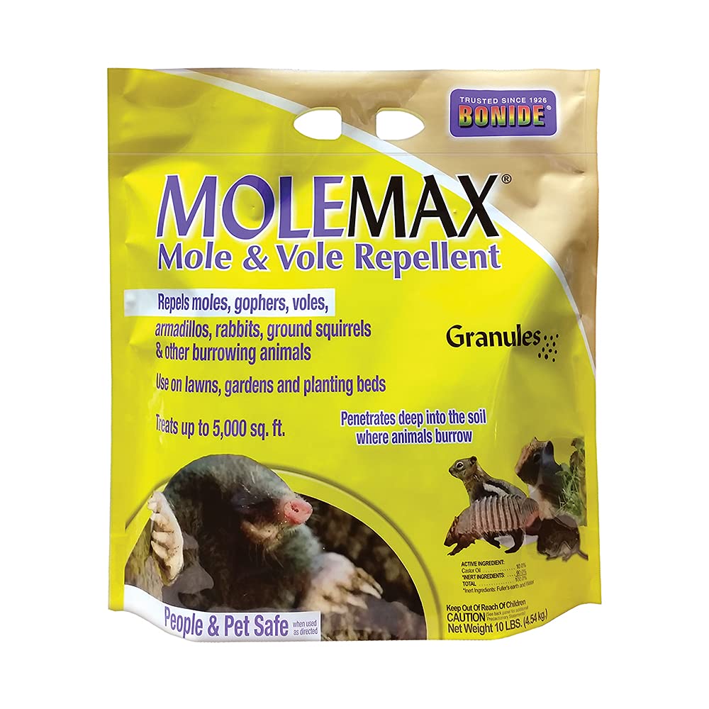 Bonide MOLEMAX Mole & Vole Repellent Granules, 10 lbs. Ready-to-Use, Outdoor Lawn & Garden Mole Control, People & Pet Safe