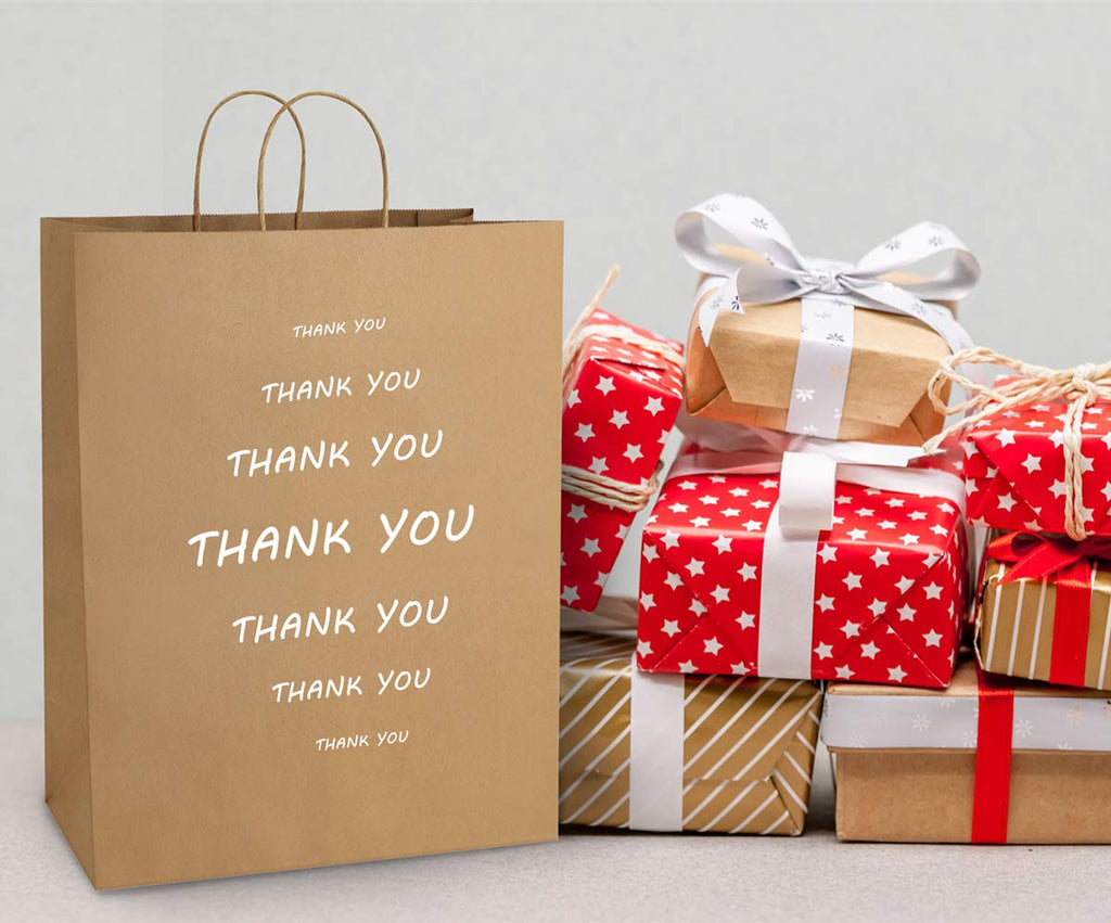 BagDream Large Paper Bags with Handles 13x7x17 Inch Kraft Brown 50 Pcs Bulk