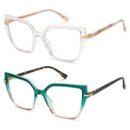 AMOMOMA 2PACK Trendy Square Blue Light Blocking Reading Glasses for Women Women's Readers Spring Hinge AM6082 C1+C2 2.0 x