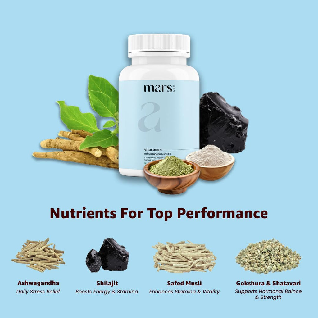 mars by GHC VitaSteron Capsules | Ashwagandha, Shilajit, Gokshura, Shatavari, Safed Musli & Kaunch Beej Blend | Herbal Capsule Formula | Daily Wellness Supplement | 60 Capsules