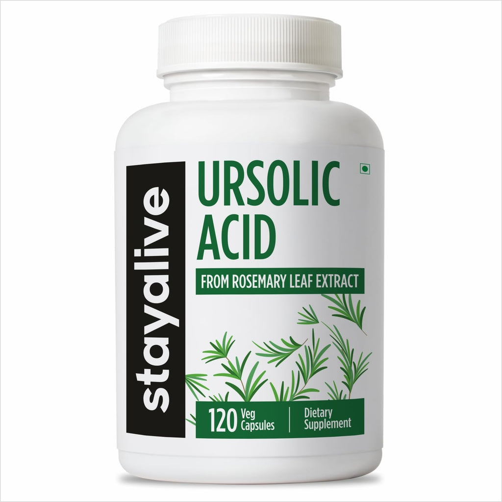 STAY ALIVE Ursolic Acid Supplement for Men & Women 300mg, 120 Pills, Rosemary Leaf Extract Powder, Non-GMO and Gluten-Free Pure Ursolic Acid Capsules