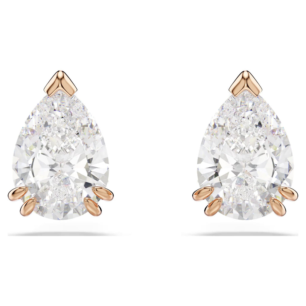 Swarovski Stilla stud earrings, Pear cut, White, Rose gold-tone finish