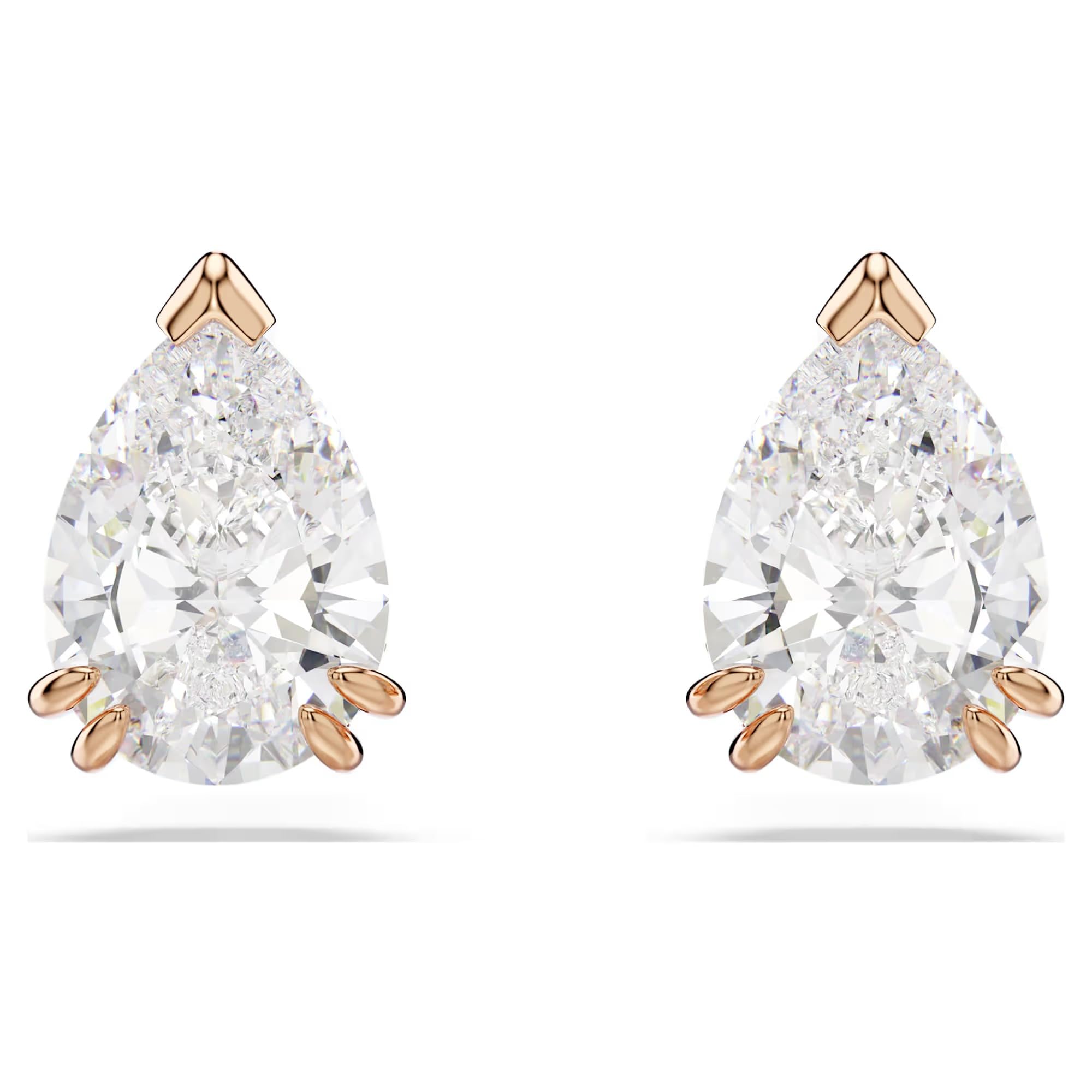 Swarovski Stilla stud earrings, Pear cut, White, Rose gold-tone finish