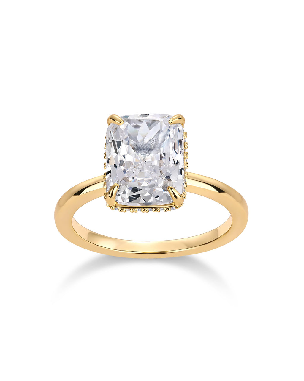 PAVOI 14K Yellow Gold Plated Radiant Cut Hidden Halo Engagement Ring