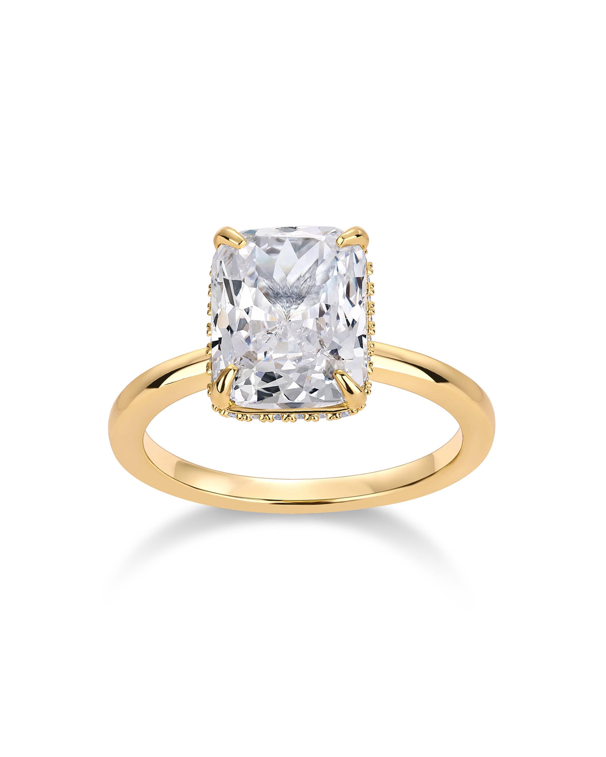 PAVOI 14K Yellow Gold Plated Radiant Cut Hidden Halo Engagement Ring