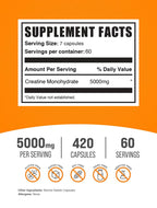 BulkSupplements.com Creatine Monohydrate Capsules - Micronized Creatine Pills - Gluten Free, 7 Capsules per Serving (5000mg), 420 Count (Pack of 1)