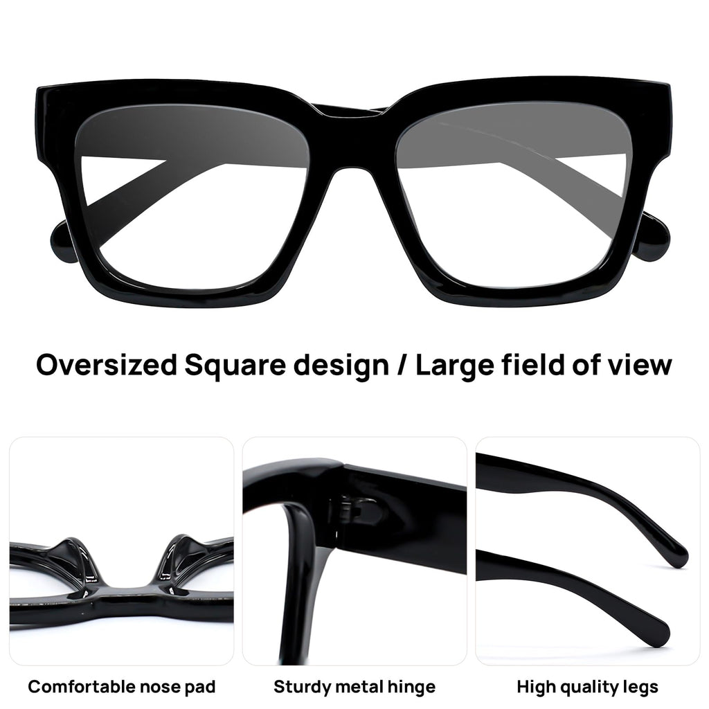OCCI CHIARI Oversized Reading Glasses for Men 1.5 Thick Square Big Head Readers 1.0 1.25 1.50 1.75 2.0 2.25 2.50 2.75 3.0 3.5（Black,1.50）