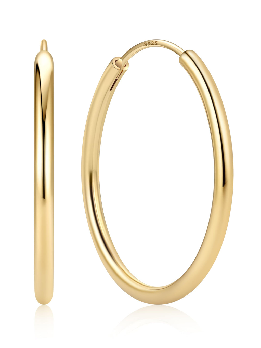 ChicSilver 14k Gold Plated Silver Hoop Earrings for Women 14k Real Gold Plated Sterling Silver Hoop Earrings for Women Hypoallergenic Small Silver Earring 30MM