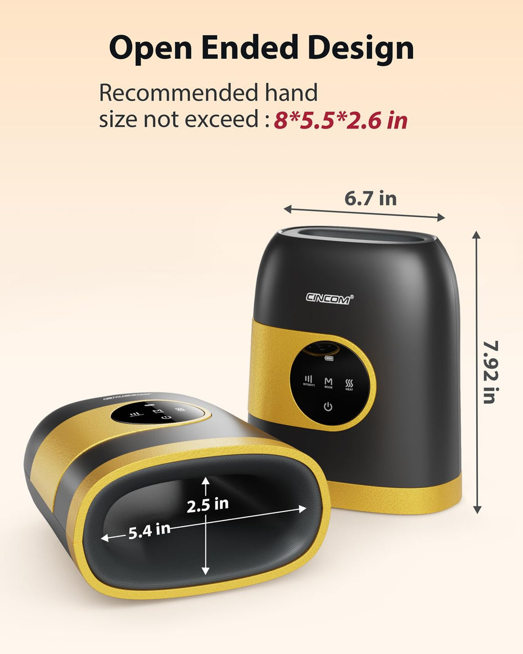 CINCOM - Upgraded Hand Massager for Arthritis Carpal Tunnel with Heat and Compression, 3 Modes, 3 Intensity, 2 Heat Levels, Birthday Gifts for Women Men (Black Gold)