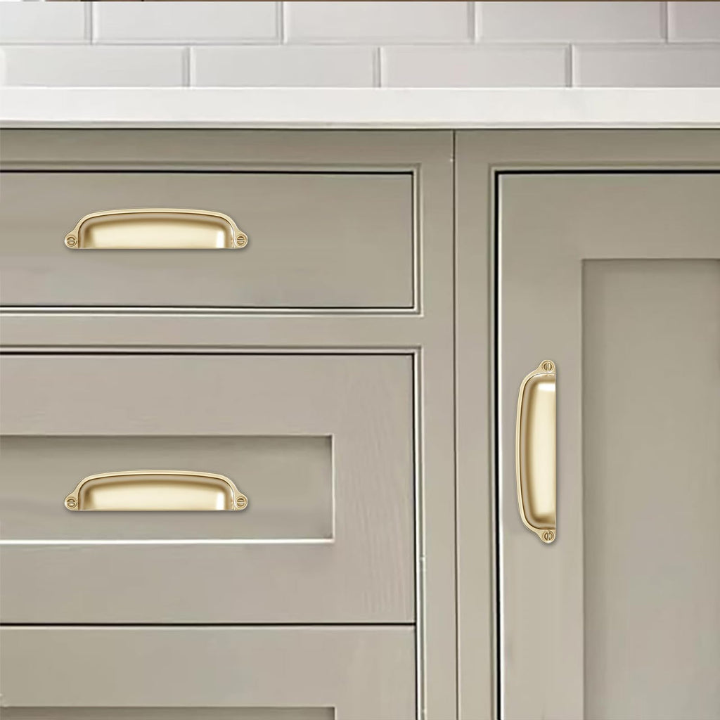 khtumeware 2 Pack Gold Cup Pulls 7 Inch Center to Center - Cabinet & Drawer Handles for Kitchen Hardware