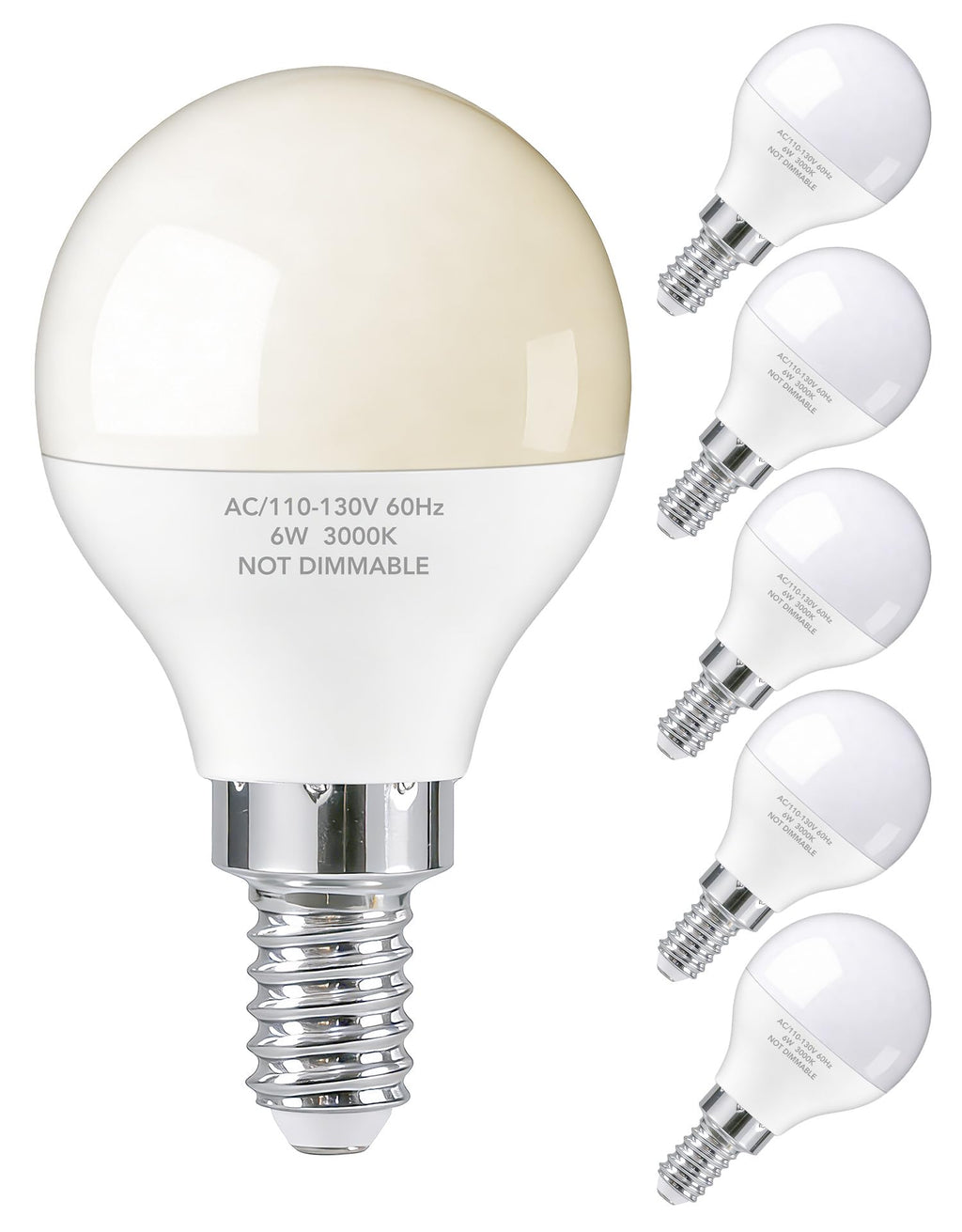 PARTPHONER E12 LED Bulbs 60W Equivalent, E12 Small Base Candelabra Ceiling Fan Bulbs 6W 620LM, A15 Globe Bulb 85+ CRI Non-dimmable 3000K Warm White, 6 Pack