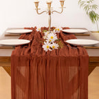 Socomi Thanksgiving Fall Table Runner Terracotta Cheesecloth Gauze Burnt Orange Boho Rustic Farmhouse 120 inch 10FT Cheese Cloth Runner for Wedding Party Baby Shower Home Decor Holiday Decorations