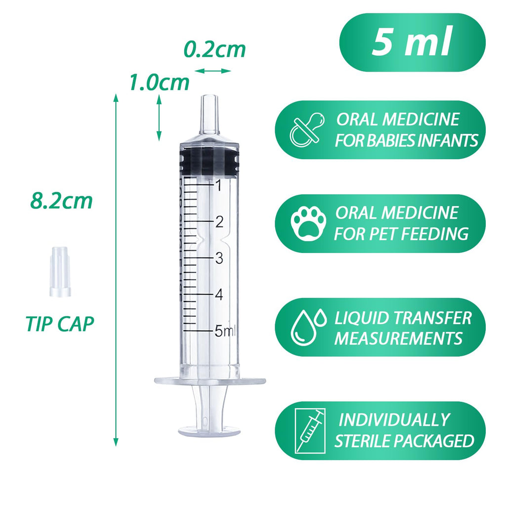 5ml Syringe for Liquid, Oral, Scientific Labs, Measurement, Dispensing, with Cap- 3 Pack 5ml Syringes